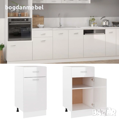 Долен шкаф с чекмеджета, бял гланц, 40x46x81,5 см, ПДЧ, снимка 2 - Шкафове - 53175353