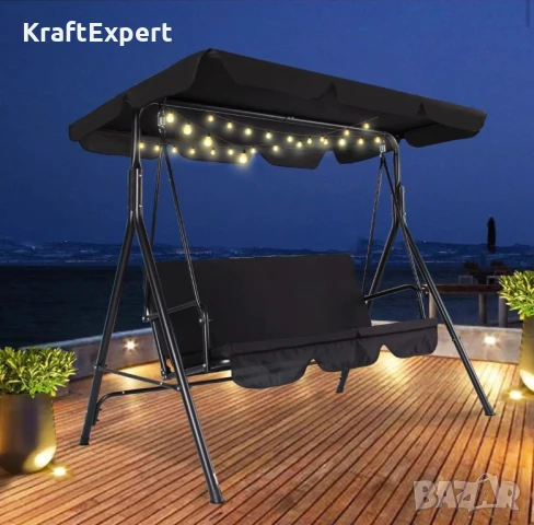 Градинска Люлка за Трима със Сенник – Стил и Устойчивост на Открито!, снимка 5 - Градински мебели, декорация  - 50653878