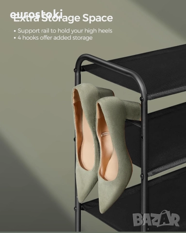 SONGMICS Стойка за обувки, 3-етажен органайзер за обувки, побира до 18 чифта обувки, регулируема , снимка 3 - Други - 52456863