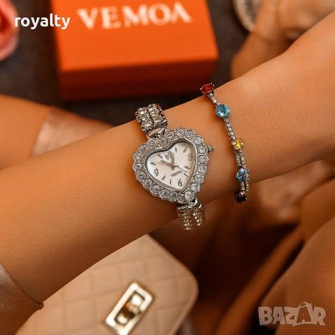 Сърцевиден дамски часовник с гривна и кристали – стил и практичност в кутия