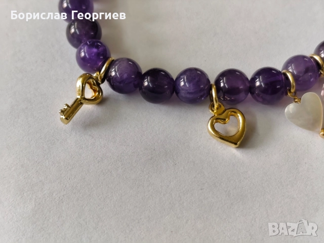 Дизайнерска гривна с аметист и златни елементи Gregio, снимка 2 - Гривни - 52835739