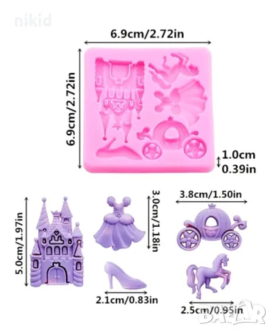 пепеляшка силиконов молд форма дворец тиква кон каляска обувка рокля украса торта фондан мъфини и др, снимка 7 - Форми - 13525848