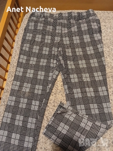 Дамски панталони - каре и ромб, сиво черни , снимка 2 - Панталони - 52346498