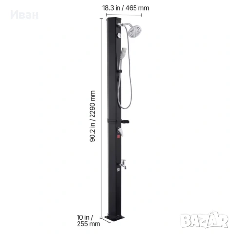 Соларен душ със слънчево нагряване 40L VEVOR със термометър, снимка 4 - Басейни и аксесоари - 53792170