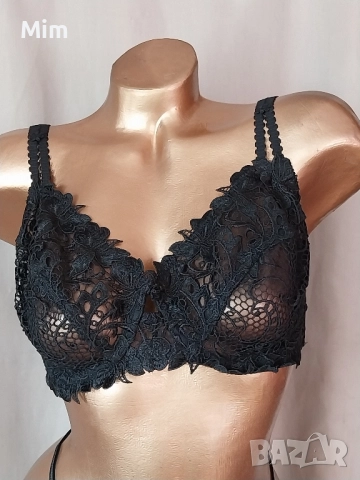 Блуза от сребрист черен брокат ,сутиен с рязана дантела и дантелена прашка , снимка 8 - Бельо - 52150628