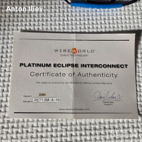 Wireworld Micro-Platinum Eclipse™ 10 Tonearm Cable 1,0m 5pin DIN 90º to 2xRCA, снимка 4 - Други - 53122133