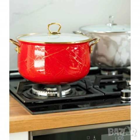 Тенджера Goldmann GM 8017-26R, 26x16см.\8.5л., Емайл, Индукция, Червена, снимка 5 - Съдове за готвене - 52142291