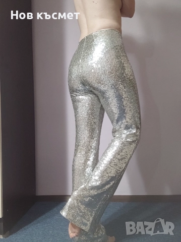 Нов панталон Н&М с пайети, черен, сребристи пайети, размер S и XS, снимка 8 - Панталони - 52656462