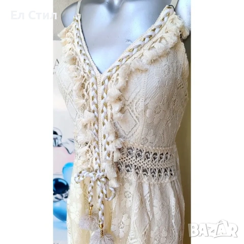 💕Дълга рокля в бохо стил цвят екрю /ванилия/ и бяла, снимка 3 - Рокли - 53944422