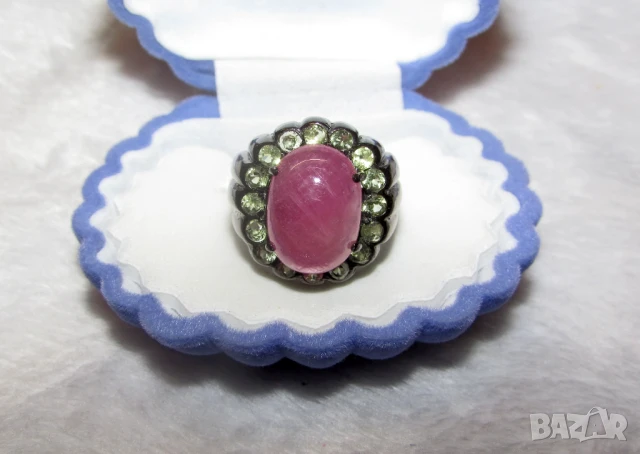 925 сребърен пръстен с рубин размер 15x10мм