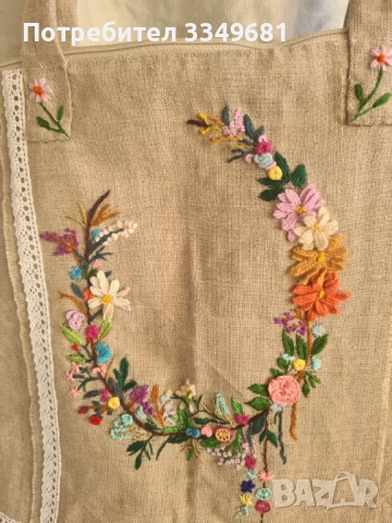 Lenena canta s ricna broderia(35-40sm), снимка 2 - Ръчно изработени сувенири - 51728343