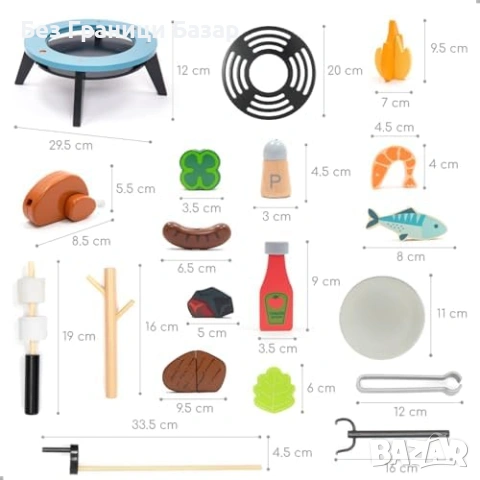 Нова Дървена барбекю играчка 45 части грил месо зеленчуци ролеви игри, снимка 5 - Образователни игри - 53531009