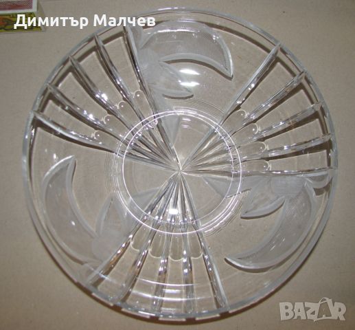 Стара купа стъклена кристална 26 см ръчно гравирана, отлична, снимка 3 - Аксесоари за кухня - 45369574