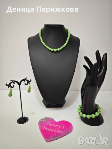 Ръчно изработен комплект бижута с хаулит – гривна, колие и обеци , снимка 9 - Бижутерийни комплекти - 52775649