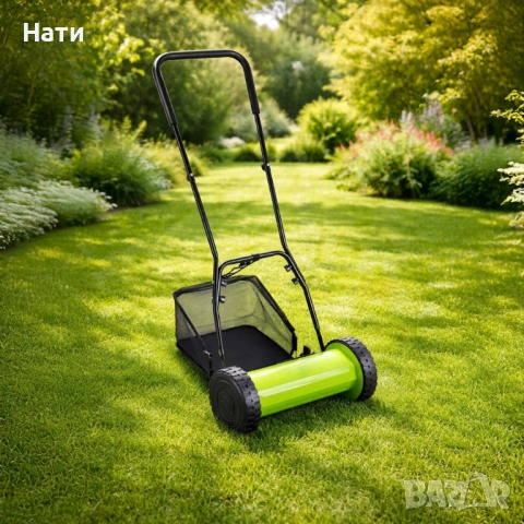 Ръчна косачка за трева с кош 40 см (16"), 5 остриета, регулируема височина 17–33 мм – Тиха, екологич, снимка 3 - Градинска техника - 54023536