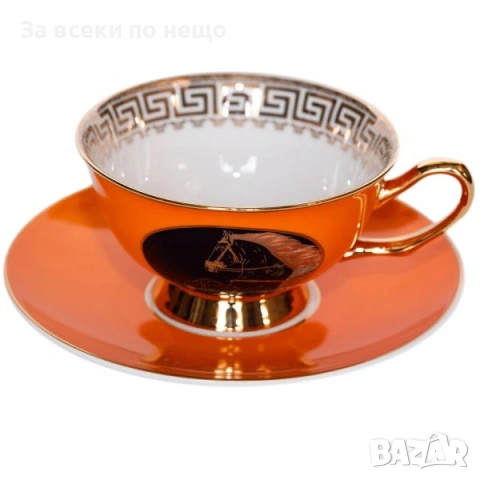 Комплект чаша с чинийка, Златист орнамент Код P2136, снимка 3 - Сервизи - 54159884