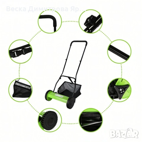 Ръчна косачка за трева с кош – 40 см, 5 остриета, снимка 8 - Градинска техника - 53934758