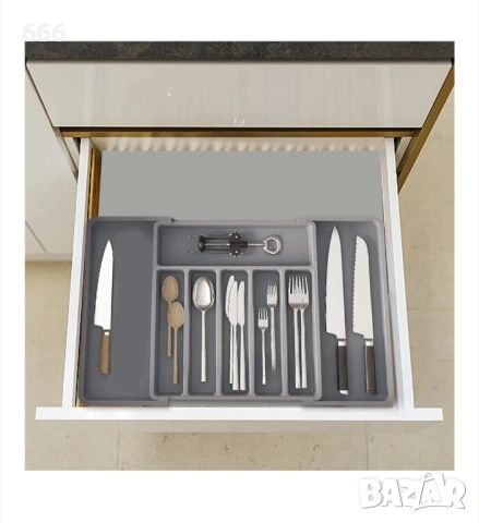 Органайзер за прибори за хранене, пластмаса, сив, 38x33.5x5 см, снимка 2 - Други стоки за дома - 54064813