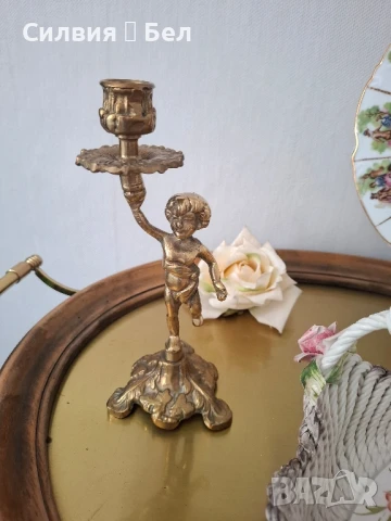 Свещник с фигура на херувим , снимка 10 - Антикварни и старинни предмети - 50926855