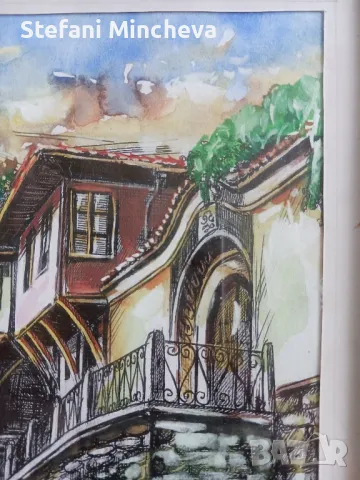 Картина на ,,Лопарски,,Стария Пловдив Акварел 25/25см, снимка 5 - Антикварни и старинни предмети - 50217205