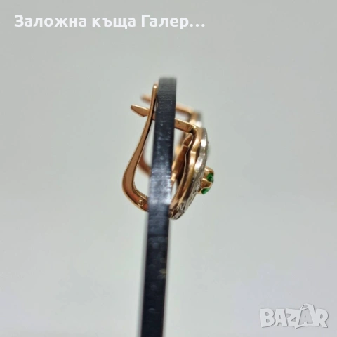 Златни обеци с фианити – съветско злато, проба 585, 5,95г, снимка 4 - Обеци - 54216036