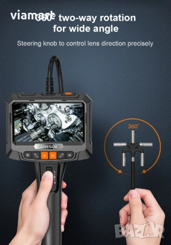 Ендоскопска камера INSKAMS 10, 5" IPS дисплей, 360° управление и 1080P, снимка 2 - Камери - 53802042