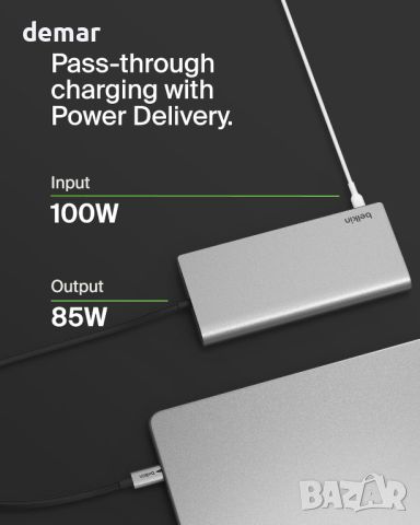 Belkin USB-C 8 в 1 хъб,2 USB-C, 2 USB-A, 2 HDMI, Ethernet и 100 W порт, снимка 4 - Кабели и адаптери - 46633818