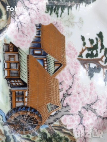 Порцелан японска ръчно рисувана чиния Kutani - маркировка, снимка 5 - Антикварни и старинни предмети - 53417723