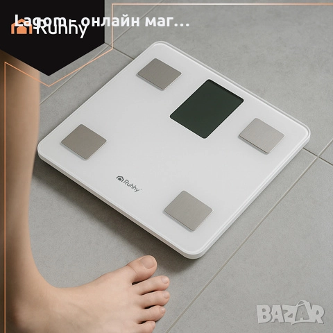 Cмарт кантар до 226 кг, Ruhhy, Кантар - анализатор с Bluetooth и приложение Feelfit, бял цвят, снимка 3 - Електронни везни - 52549573