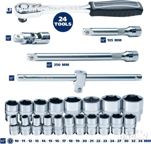 POLAR TOOLS 1/2 гидория 24 части качествени вложки камъни комплект хром ванадий, снимка 4 - Други инструменти - 47010647