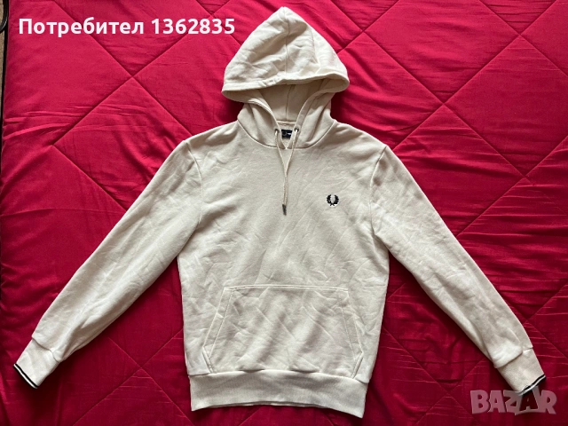 НОВ оригинален бял / екрю суичър горнище FRED PERRY размер S от Англия, снимка 4 - Суичъри - 53131720