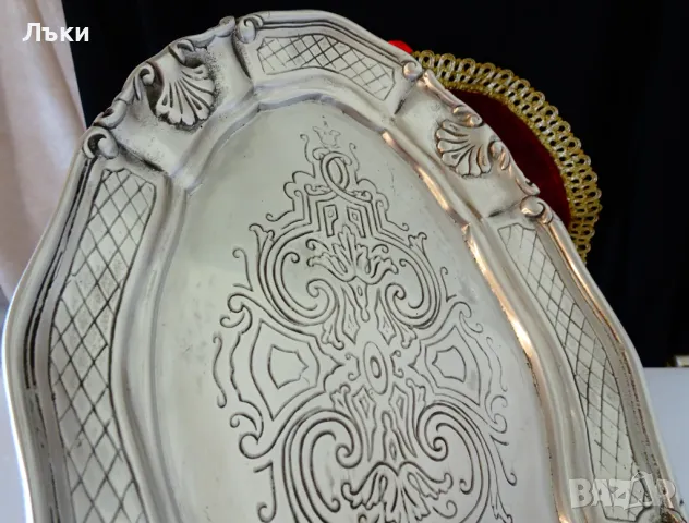 Овално плато,фруктиера от калай Art Nouveau. , снимка 2 - Антикварни и старинни предмети - 49934507