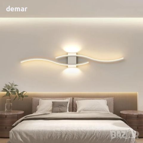 Красива модерна LED стенна вътрешна лампа, 27W LED топло бяло 3000K, 5,5 * 14 * 89 cm, черна ; бяла, снимка 2 - Лед осветление - 46448643