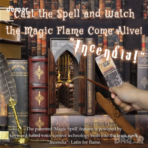 Комплект за книжен кът DolphinIsle, библиотека с магически заклинания и илюзия за пламък, снимка 2 - Декорация за дома - 51521987