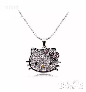 Коте Кити Hello Kitty с камъчета Детско дамско колие висулка синджир гердан , снимка 2 - Други - 45963596