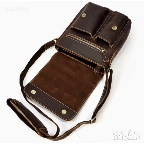 Мъжка дизайнерска чанта за през рамо/Премиум кафява Crazy Horse* кожа!, снимка 7 - Чанти - 53101957