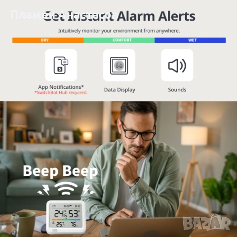 SwitchBot Meter Pro – смарт термометър и влагомер с голям дисплей и приложение, снимка 5 - Друга електроника - 53632462