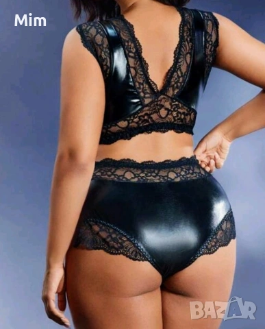  Резервирани 3XL К-т Сутиен/бюстие / и бикина от еко кожа и дантела , снимка 2 - Бельо - 53116974