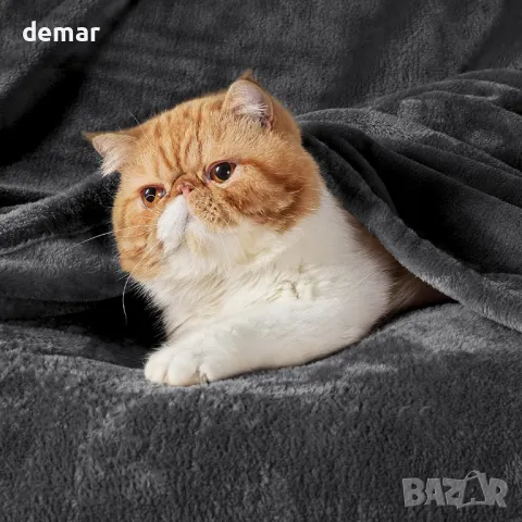 Bedbric Сиво шалте, пухкав полар за дивани и легла - 400 г/м² единично, 130 х 150 см - уютно и топло, снимка 3 - Други - 49930889