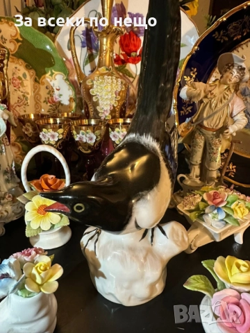 Ломоносов “ЛФЗ” СССР от около 1858г., прекрасна птица мисля “Сврака”, “Врана” или “Сойка” Код P1751, снимка 2 - Декорация за дома - 52980538