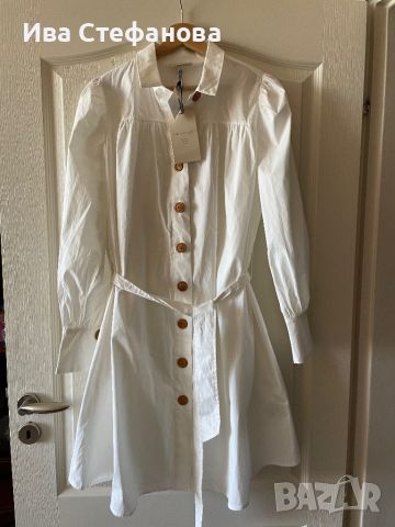 Нова етикет  бяла рокля риза 100% памук памучна  ежедневно елегантна миди рокля свободен силует , снимка 3 - Рокли - 45697745