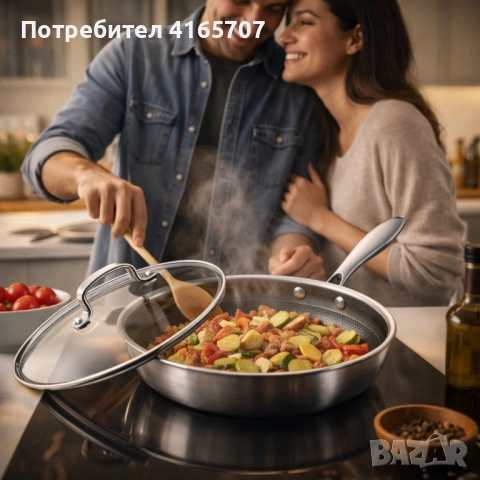 Тиган с капак Goldmann GM 1128-24, 1128-26 , 24x5 см./26х5 см., Трислойно дъно, Незалепващо покритие, снимка 4 - Съдове за готвене - 53529467