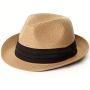 Изискана мъжка плетена шапка от слама за плажа или ежедневието ☀️😎, снимка 1 - Шапки - 45751346
