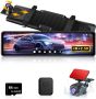 4K GPS Dash Cam 12'' Mirror Dash Cam с 64GB SD карта, снимка 1