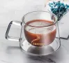 Чаша за кафе мл от двустенно боросиликатно стъкло, COFFEE послание, термоустойчива,, снимка 4