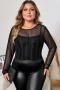 Дамска черна мрежеста блуза с блестящ ефект и дълъг ръкав, снимка 1