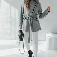 Елегантно палто с копчета в сиво  , снимка 3 - Палта, манта - 45414771