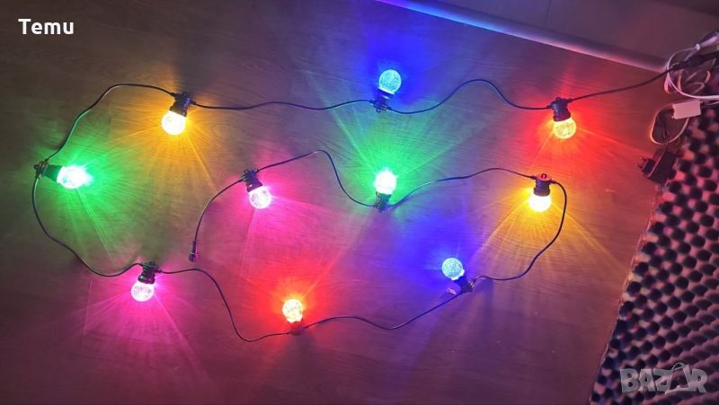 Гирлянд от крушки с цветни светлини. 5 метра дълга верига от цветни LED крушки; Ярка и цветна светли, снимка 1