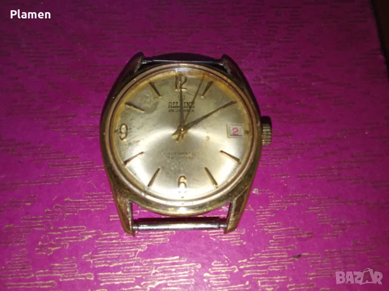 Стар мъжки швейцарски позлатен часовник Алайн автоматик, снимка 1