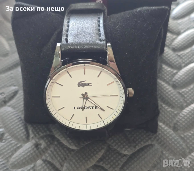 Lacoste Мъжки Часовник С Черна Кожена Каишка И Бял Циферблат Код VL-145, снимка 1